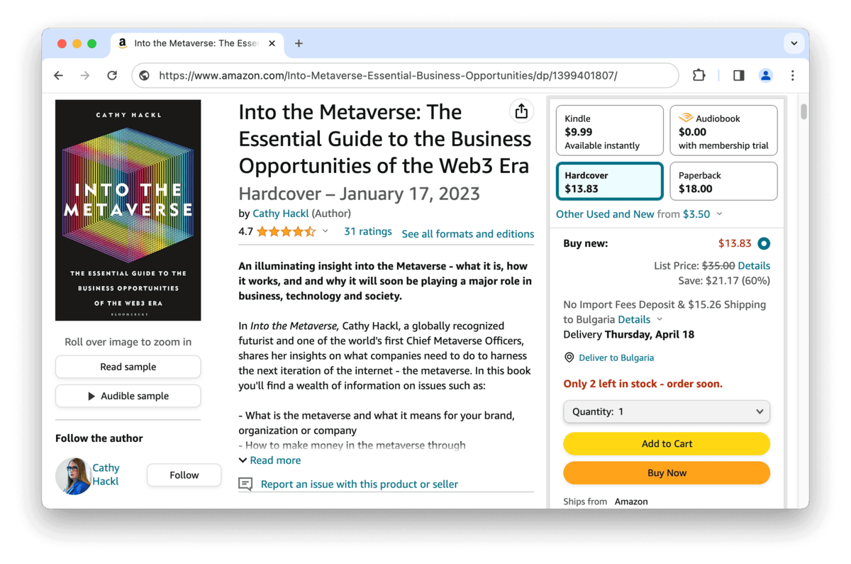 Into the Metaverse book by Cathy Hackl