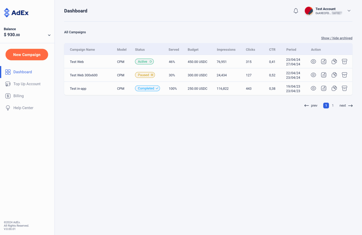 AdEx dashboard